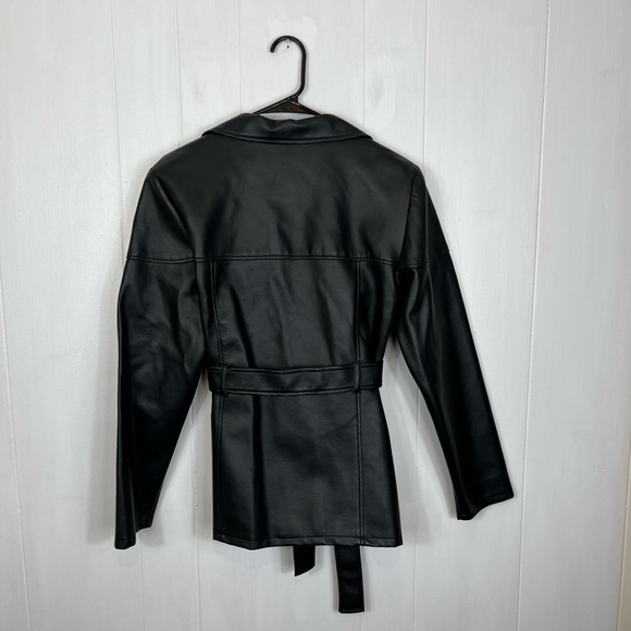Vintage Faux Leather Belted Jacket Sz L - Picture 6 of 9
